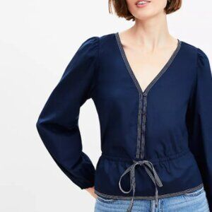 Petite Tie Peplum Blouse by LOFT, Petite Large NWT